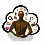 Redefining Black Masculinity icon - black meditating man surrounded by various symbols