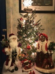 interracial Mr. & Mrs. Claus and Yule tree