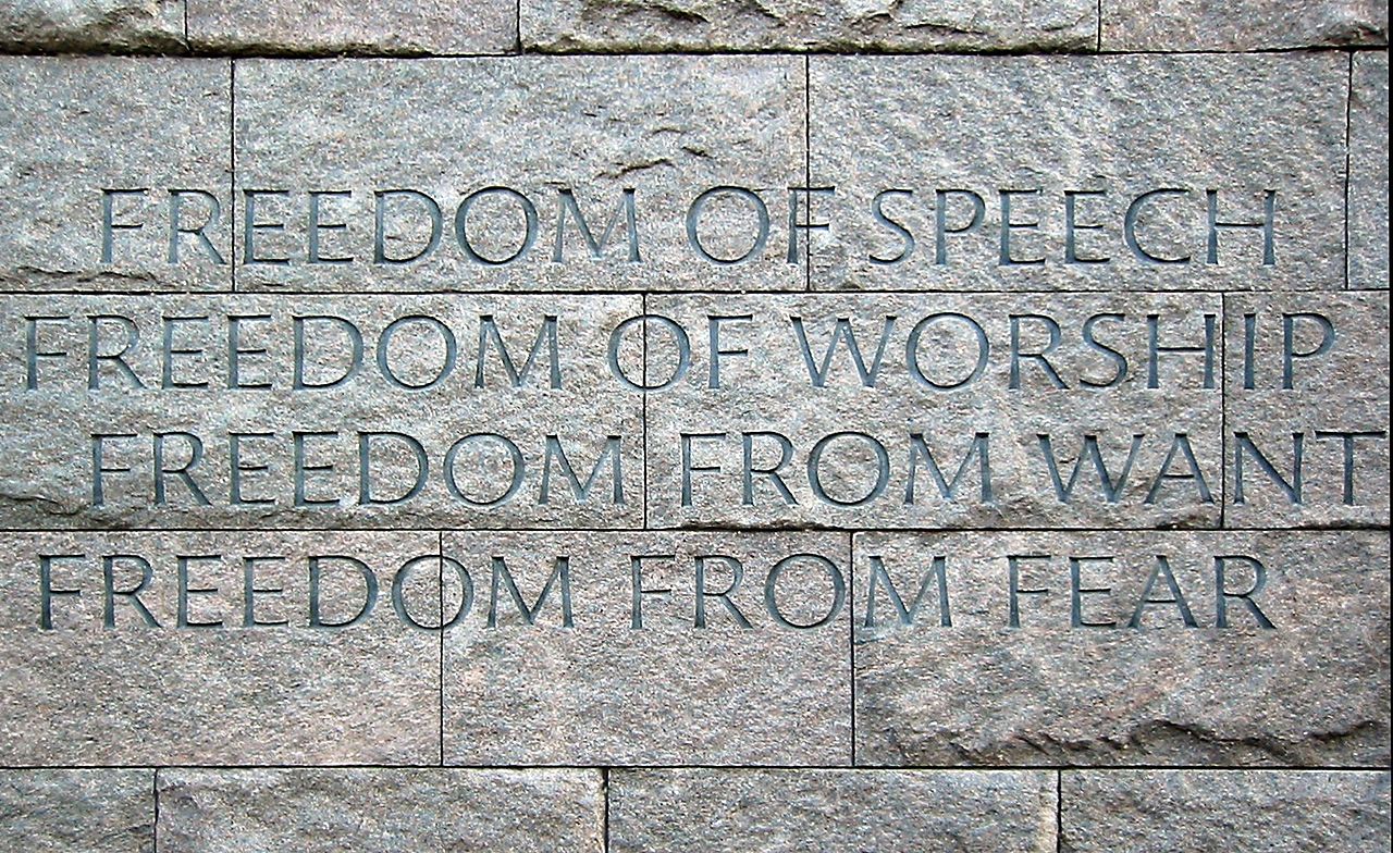 Engraving of the Four Freedoms at the Franklin Delano Roosevelt Memorial in Washington, D.C.