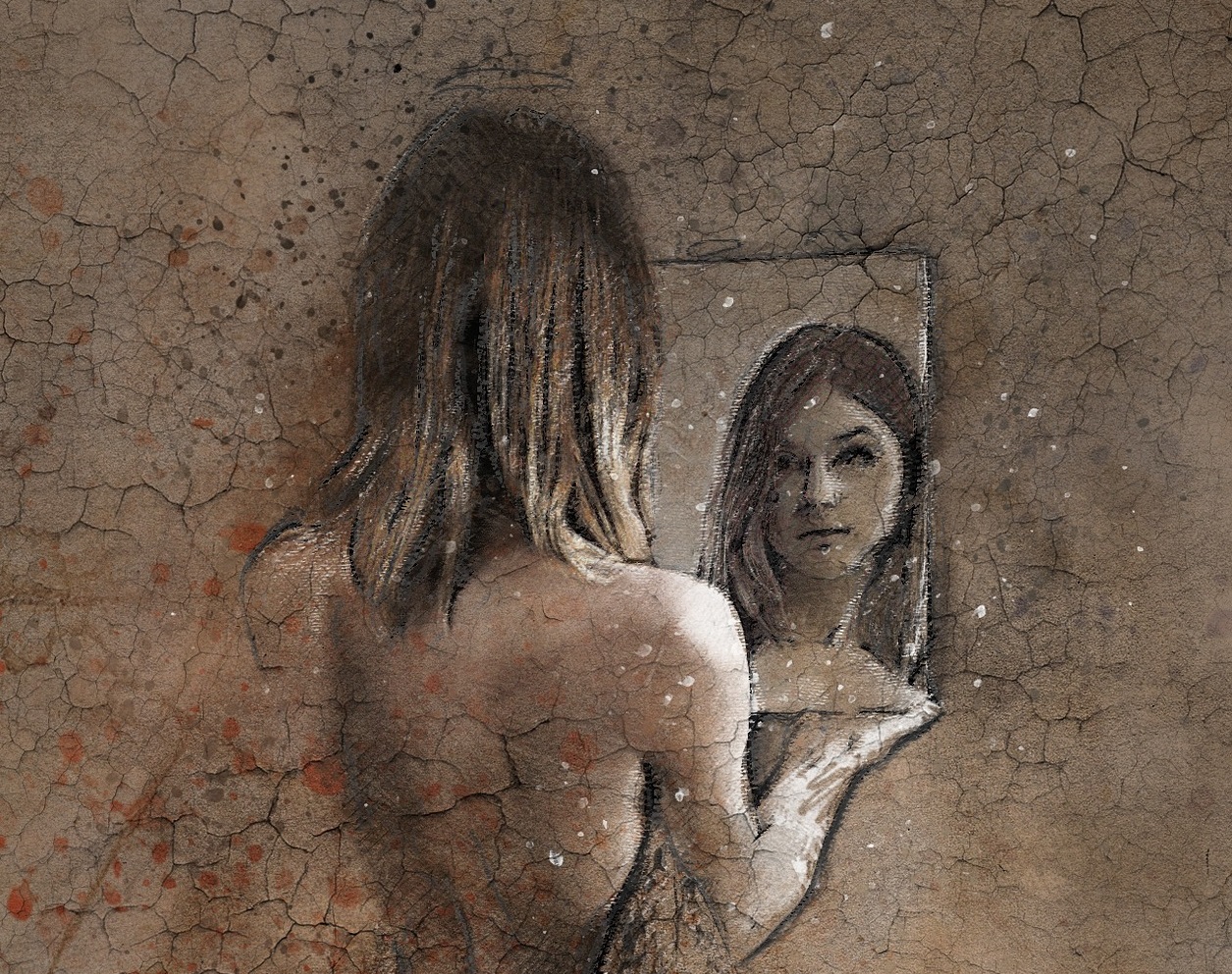 woman looking into a mirror - illustration