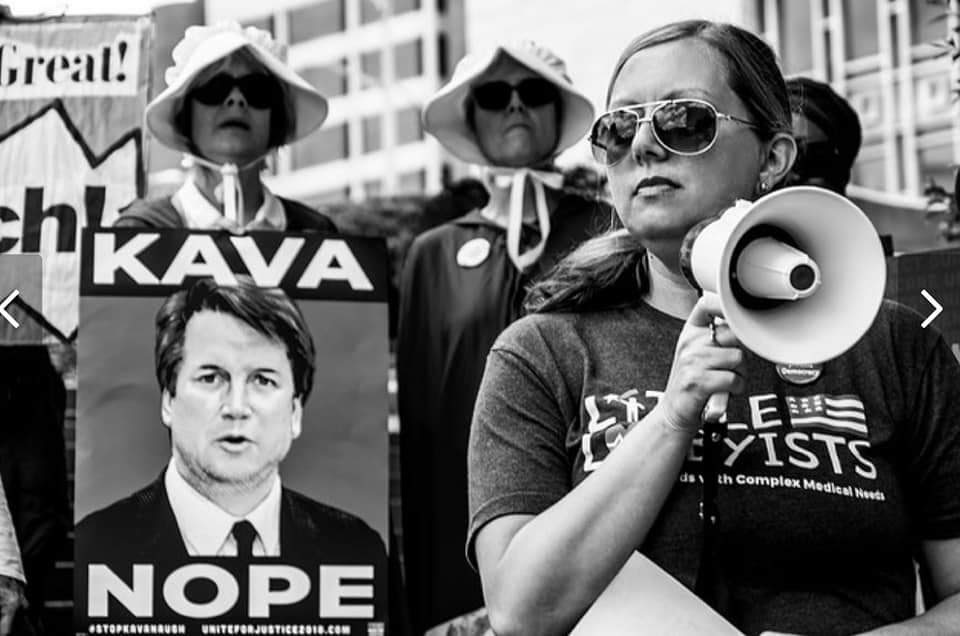 Stacy Staggs at a protest against Brett Kavanagh